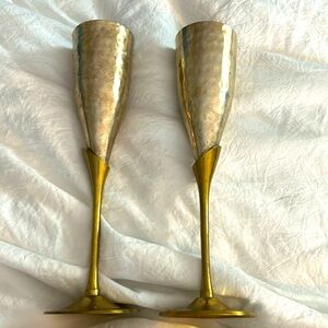 Vintage Penco Brass Silver Plated Champagne Flutes